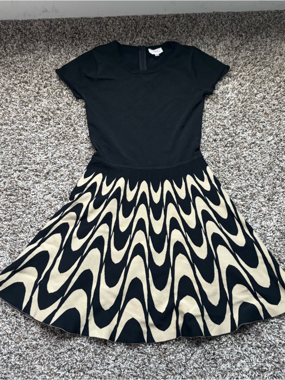 Parker Black and Cream Midi Fit-and-Flare Dress